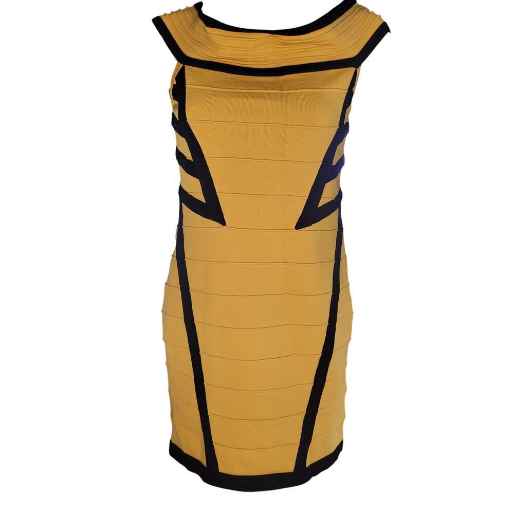 Wow Couture Yellow/Blk Dress zip back Off Shoulder Sz M